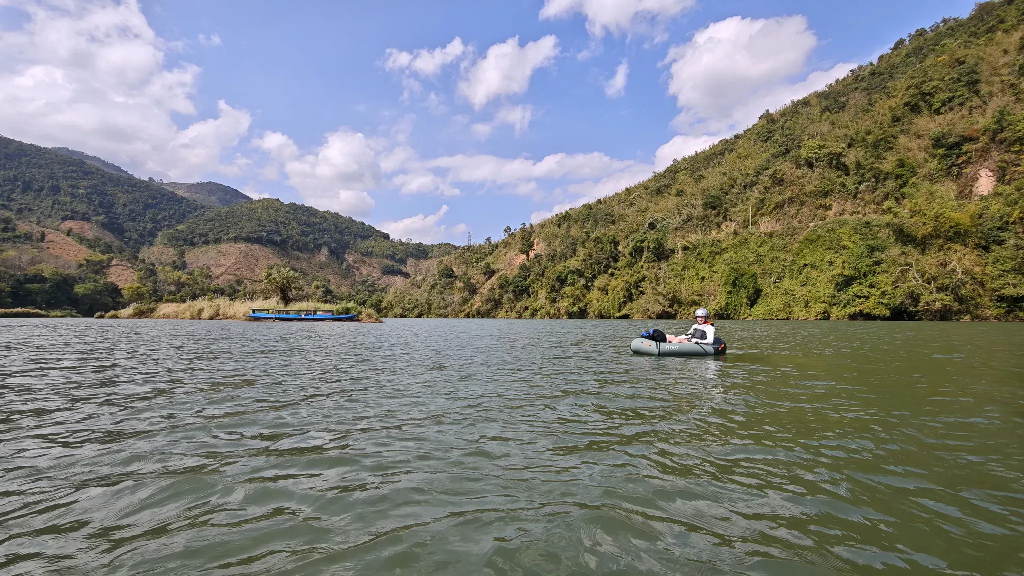Packrafting the wide Nam Ou near Muang Khua